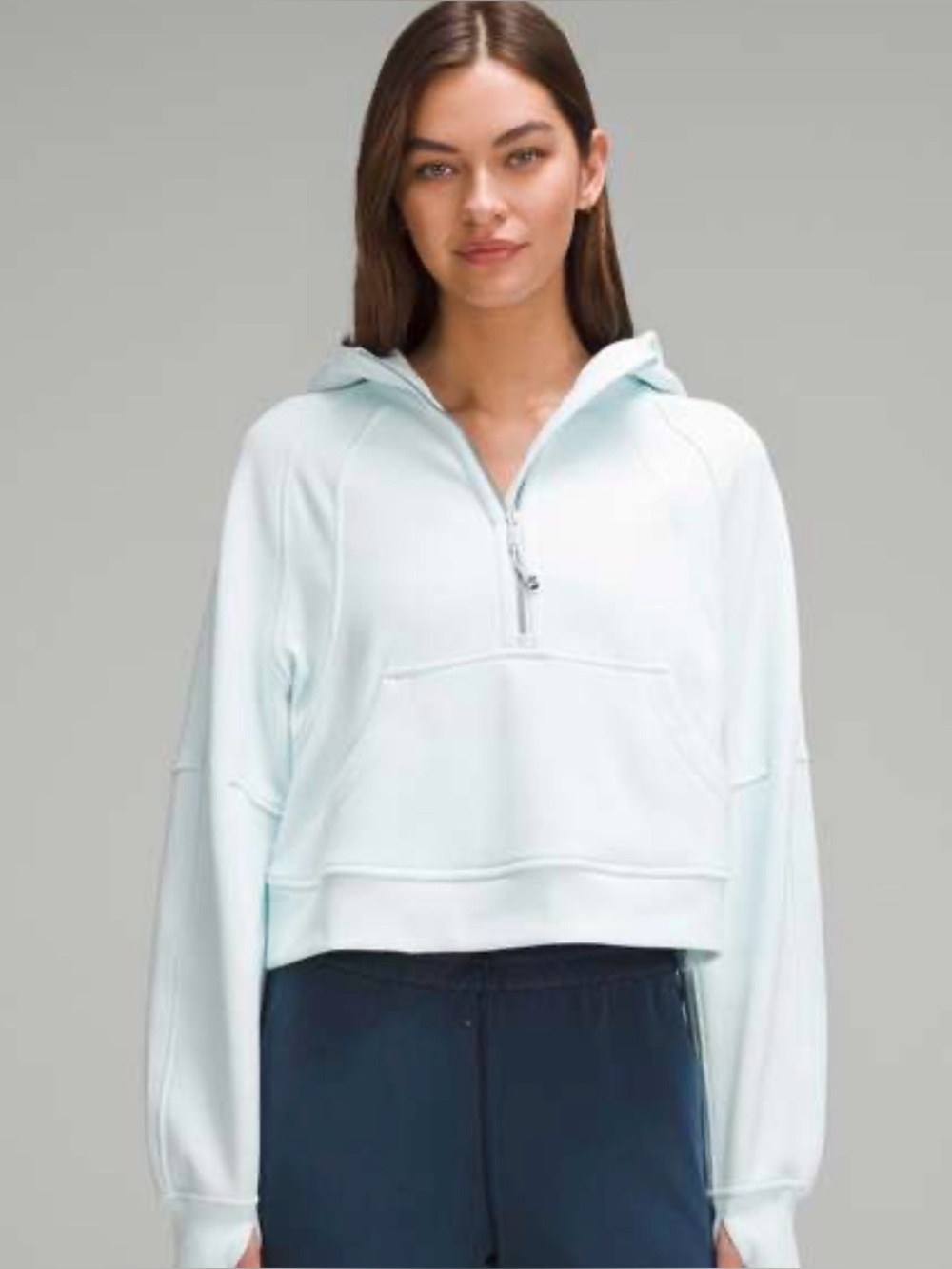 Lululemon Scuba Oversized Half-Zip Hoodie XS/S Cropped Thumb Holes light blue